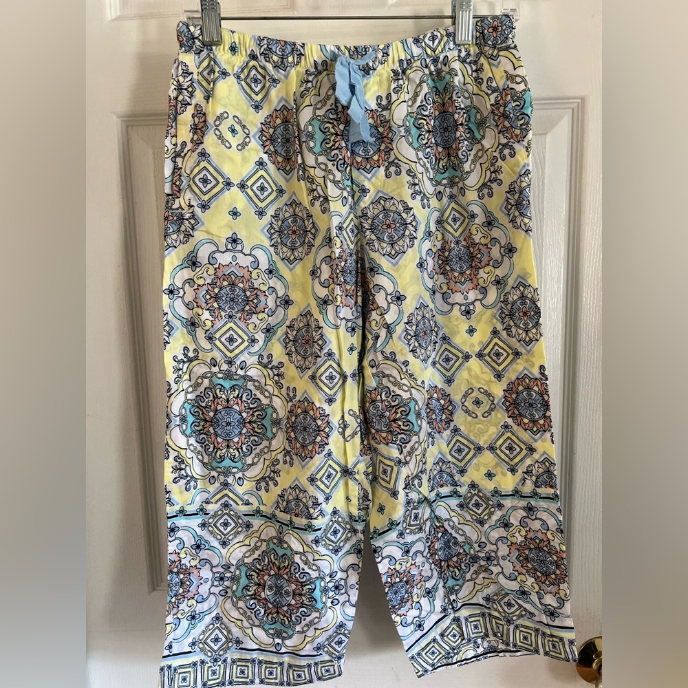 peter alexander Yellow Paisley Cropped Women’s Pajama Pants Small Drawstring